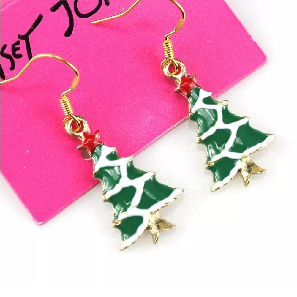 925 Silver Stamped Christmas Tree Earrings